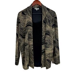 JM Collection Black and Gold Open-Front Patterned Cardigan